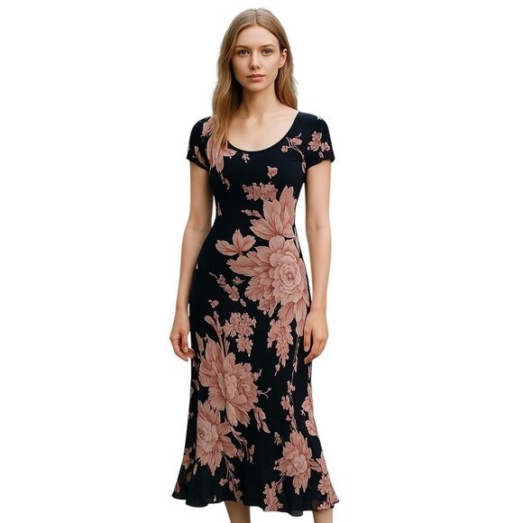 Vintage Dresses & Skirts - Vintage Y2K Floral Black Flowy Maxi Dress Whimsigoth Resort Formal Evening Bloom